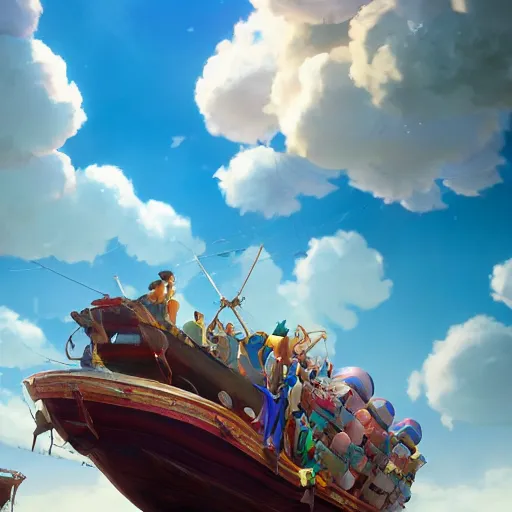 Image similar to a film still floats carnival, medium shot, waist up, studio ghibli, pixar and disney animation, sharp, rendered in unreal engine 5, anime key art by greg rutkowski, bloom, dramatic lighting