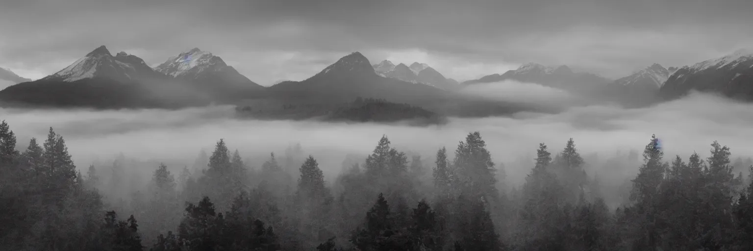 Image similar to monochrome photo of ambient and misty mountains