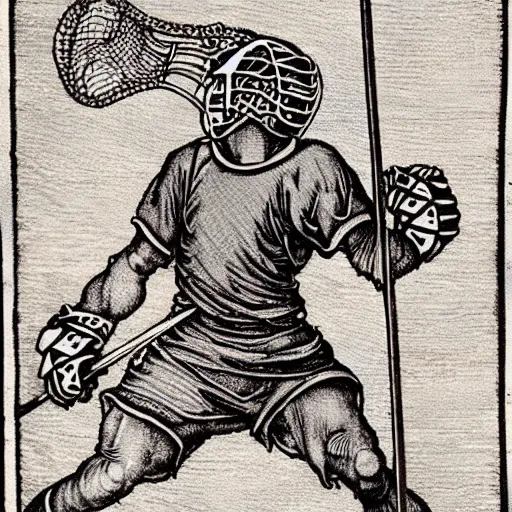 Image similar to lacrosse player, highly detailed, 8k, intricate, Albrecht Durer style