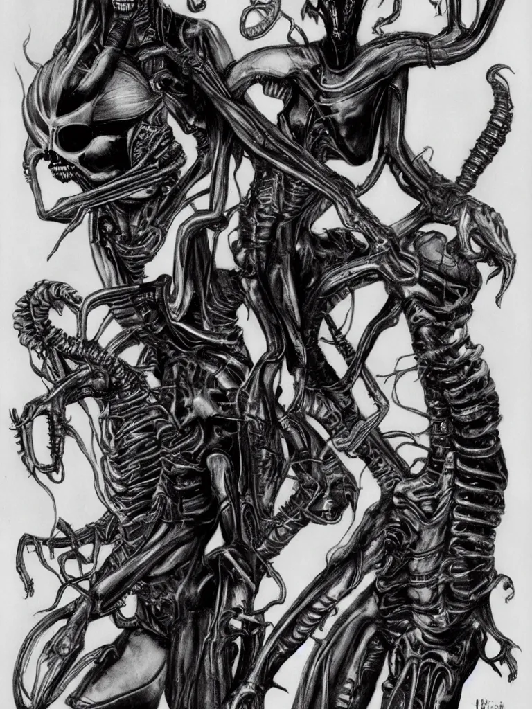 Image similar to sigourney weaver with a xenomorph alien queen by h. r. giger