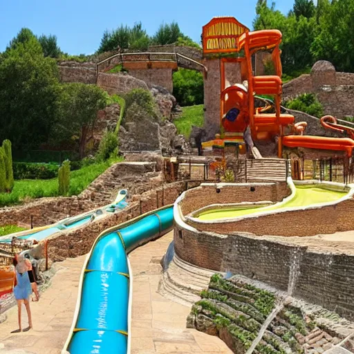 Image similar to ancient roman waterpark with water slides