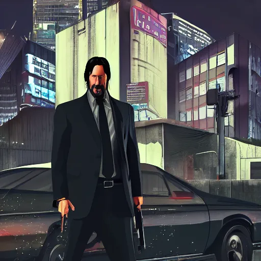 Image similar to a gta style photo of john wick, 4k digital art
