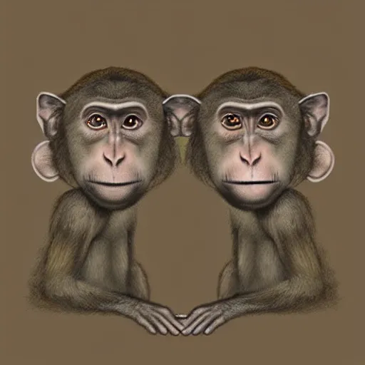 Image similar to two macaques looking at each other inside ancient cave, digital art, soft shadows, creepy art, drawn by shadman