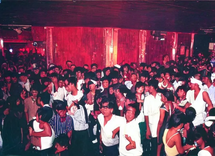 Prompt: Nightclubs in Indonesia, 90's professional color photograph.