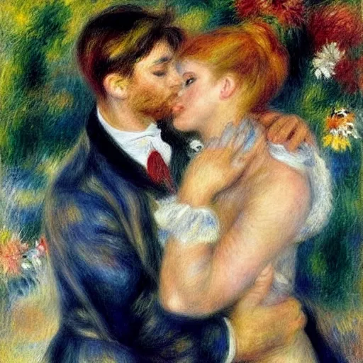 Prompt: art by renoir, real lgbt love, people wearing clothes