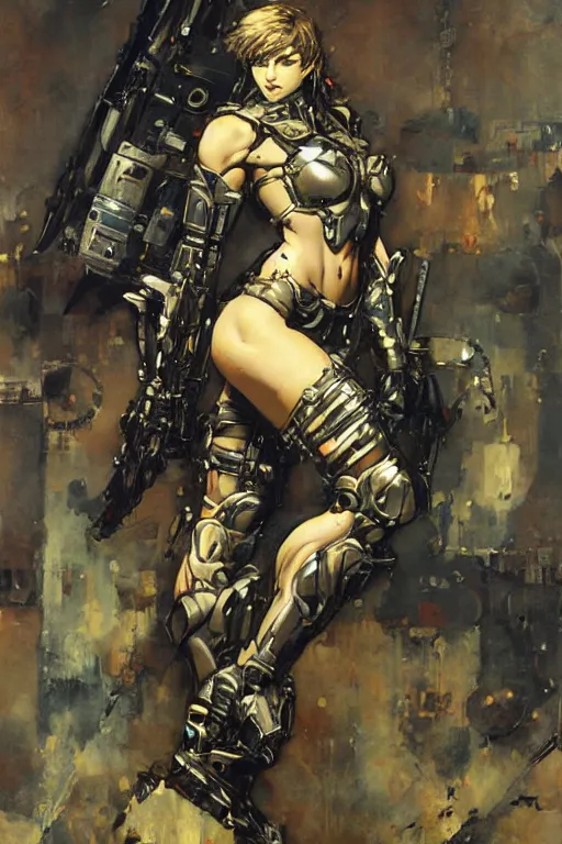 Image similar to full body girl metal armor painting by gaston bussiere, yoji shinkawa