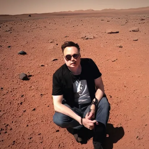 Image similar to elon musk smoking weed while sitting under a tree on mars