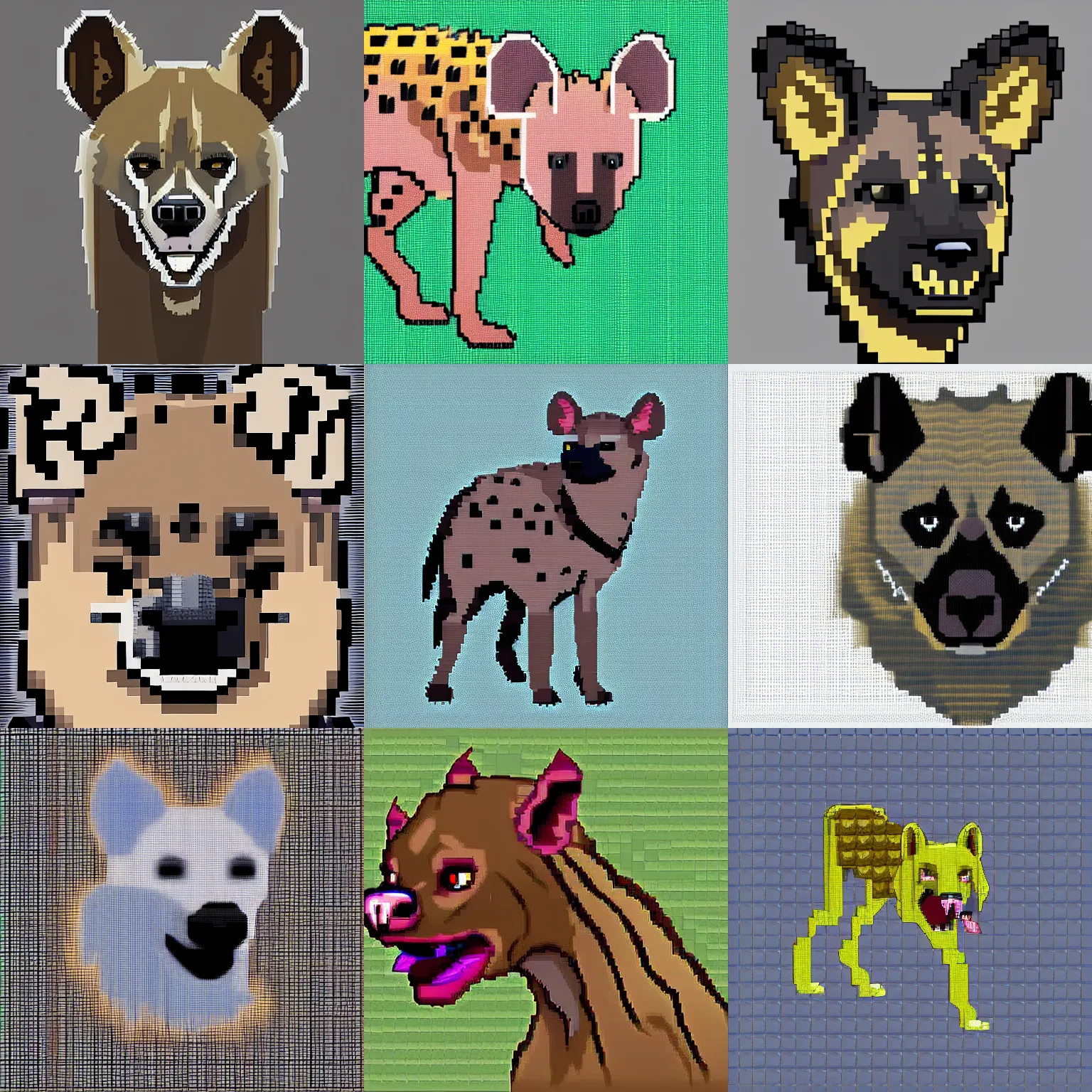 Prompt: a hyena, pixel art style