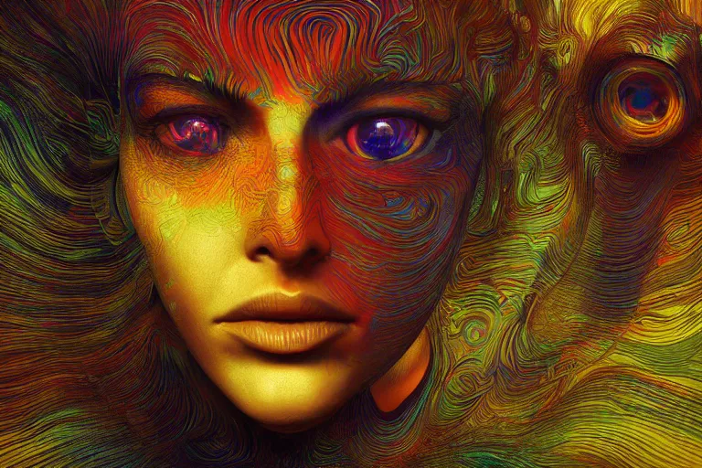 Image similar to eyes looking at the camera, contempt, disdain look, inquisitive, psychedelic art, artist interpretation, psychedelic interpretation, cgsociety contest winner, golden ratio, centered, hallucinatory art, artstation hd, 4 k