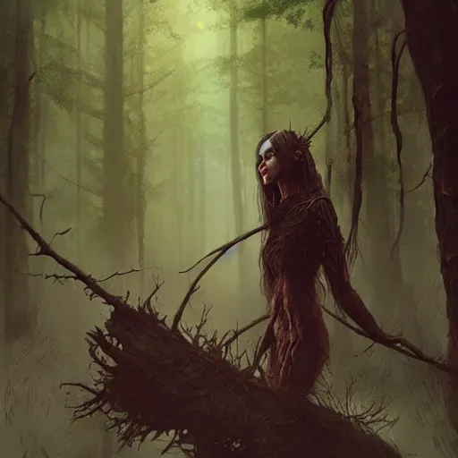 Prompt: a forest Witch in the style of Greg Rutkowski, realistic painting, Digital art, very detailed, High definition