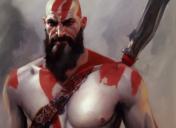 Prompt: a highly detailed beautiful portrait of kratos futuristic, by gregory manchess, james gurney, james jean