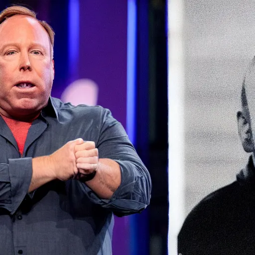 Image similar to Alex Jones transforms into an enormous pig on live television