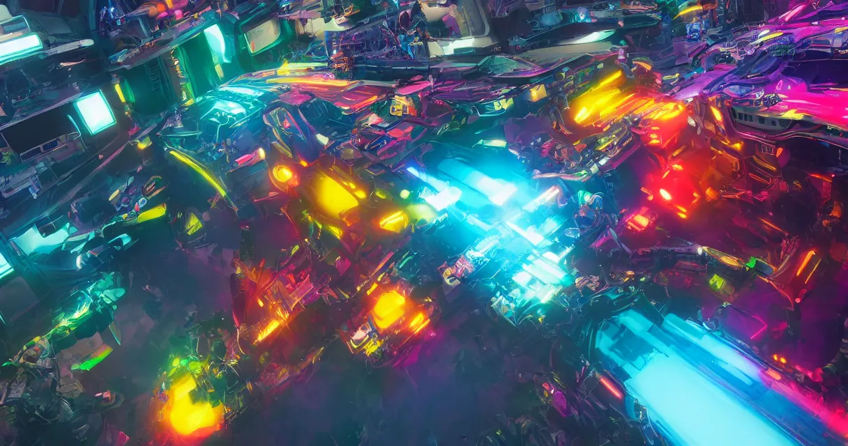 Image similar to vivid colors, spectrum, robot fight, drama, high quality, vray, cg, crazy, space