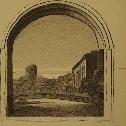 Prompt: a stone arch, engraving by goya, symmetrically centered
