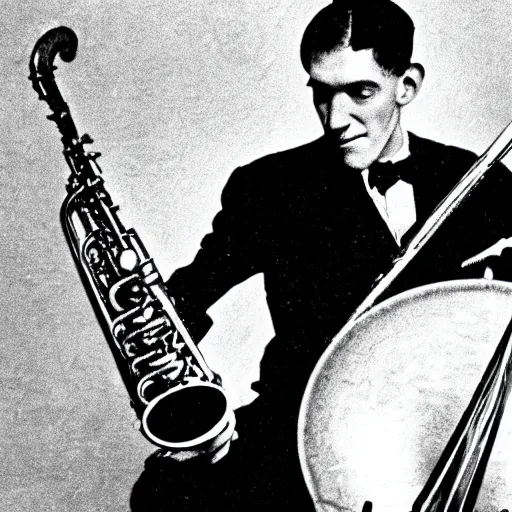 Image similar to photo of squidward from inside a 1 9 3 0's jazz ensemble