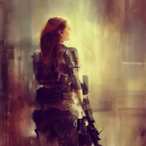 Prompt: Amy Adams as The Punisher. Painting by Jeremy Mann. Trending on Artstation. 4K