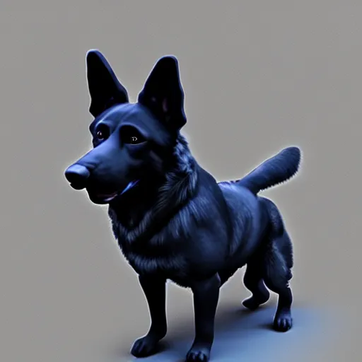 Prompt: police dog german sheperd, 3 d model, cartoony, unreal engine, 4 k, artstation, hyperrealistic, ultra quality, blue uniform, badge on collar, pixar, on a highway offramp