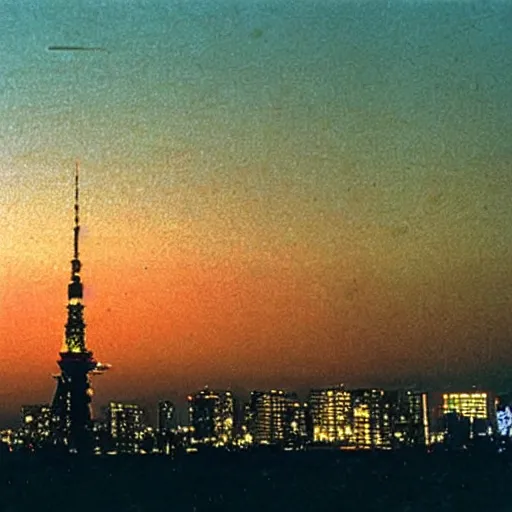 Prompt: photo of : the enormous mothership from close encounters of the third kind is hovering over tokyo tower in minato ward at night.