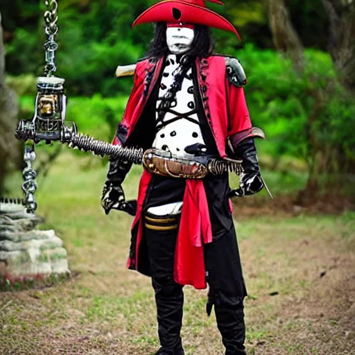Image similar to Steampunk robot ninja pirate vampire cosplay
