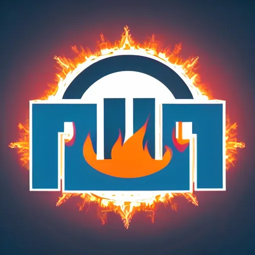 Image similar to city on fire as logo, burning, flames, symmetrical, washed out color, dark, gloomy, centered, art deco, 1 9 5 0's futuristic, glowing highlights