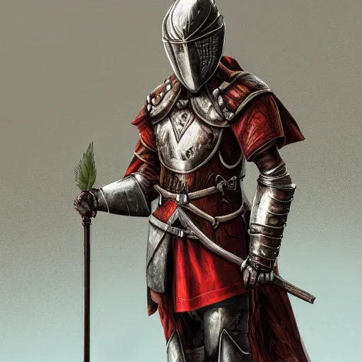 a valiant justiciar. full plate armor. red feather on | Stable Diffusion