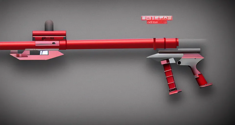 Prompt: extremely detailed ultra realistic side view photo vintage sci fi minimalist laser sniper rifle, detailed trigger, chemically propelled, electric, red paint, smooth streamline, elegant sleek smooth body, wires, railgun, chemrail, gauss, smooth utopian design, ultra high quality, octane, cod, destiny, warframe, terminator