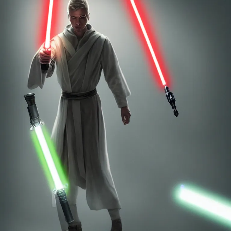 Prompt: A christian Jedi, lightsaber in the shape of the cross, godly aura, detailed cinematic photography, rim light, sharp