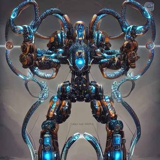 Image similar to a mech version of medusa, with four arms very symmetrical, highly detailed, by vitaly bulgarov, by joss nizzi, by ben procter, by steve jung, concept art, sil, quintessa, transformers, concept art world, pinterest, artstation, keyshot, unreal engine