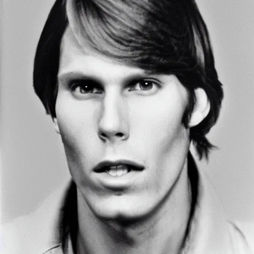 Image similar to A photograph portrait of Jerma985 with short-medium length hair a combover wearing early 1970s menswear in the early 1970s, taken in the early 1970s, grainy, taken on a 1970s Polaroid Camera, realistic, hyperrealistic, very realistic, highly detailed, very detailed, extremely detailed, detailed, digital art, trending on artstation, colorized photo