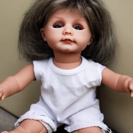 Prompt: a mullet baby doll that looks like mikky ekko, felt