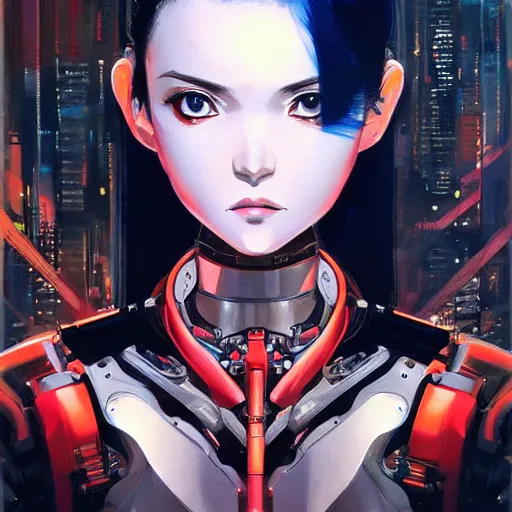 Image similar to A beautiful cyborg woman with big and cute eyes || VERY ANIME, fine-face, realistic shaded perfect face, fine details. Anime. realistic shaded lighting poster by Ilya Kuvshinov katsuhiro otomo ghost-in-the-shell, magali villeneuve, artgerm, Jeremy Lipkin and Michael Garmash and Rob Rey, trending on art station