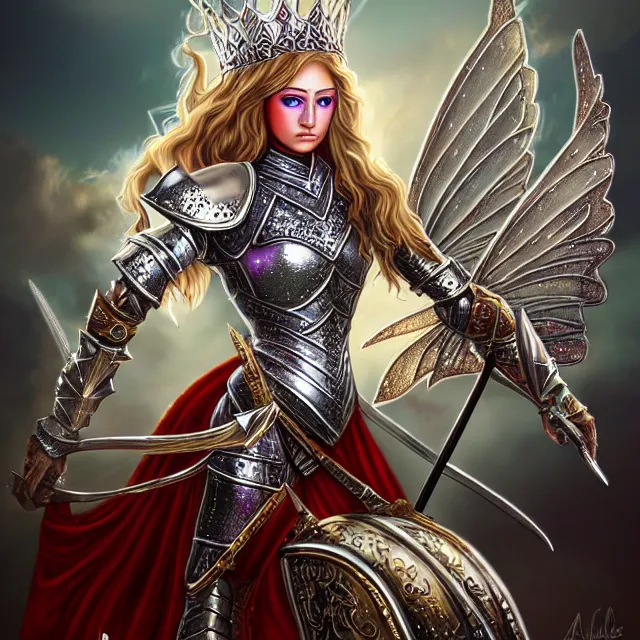 Image similar to fairy warrior queen in sparkling armour, highly detailed, 8 k, hdr, award - winning, trending on artstation, anne stokes, photorealistic