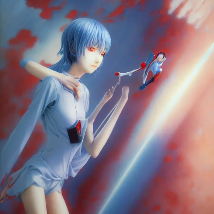 Image similar to Rei Ayanami, Iwakura Lain, LSD Dream Emulator, paranoiascape ps1, official anime key media!dream Rei Ayanami, Iwakura Lain, LSD Dream Emulator, paranoiascape ps1, official anime key media, painting by Vladimir Volegov, beksinski and dan mumford