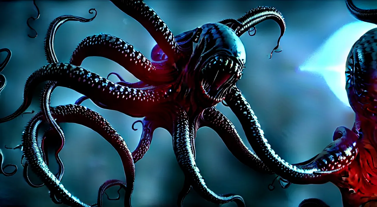 Image similar to gary busey, tentacles, horror video game, sci fi horror, alien ( 1 9 7 9 ), body horror, unreal engine, octane render, depth of field, cycles render, hd