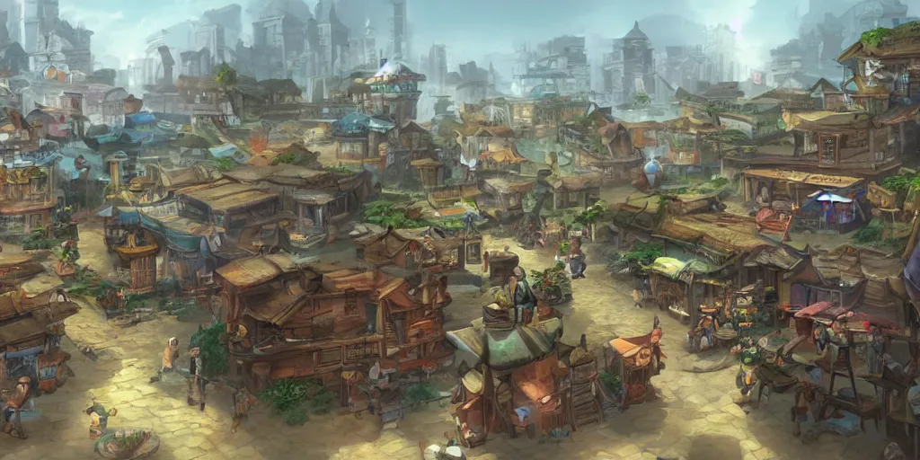 Image similar to Bustling pre-colonial Philippine city, concept art by Tyler Edlin