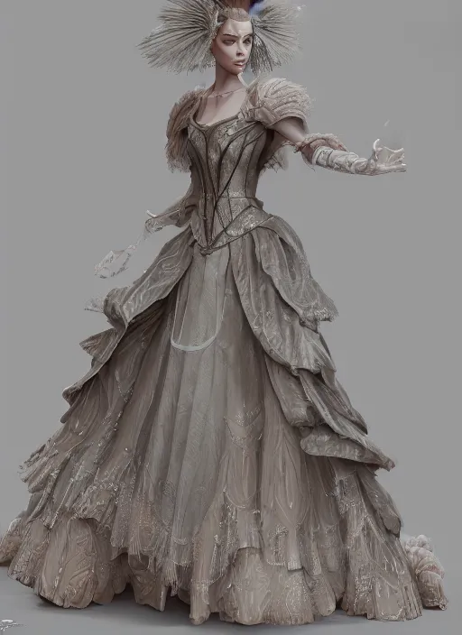 Prompt: detailed full body concept art illustration of a princess in fine clothing, ultra detailed, digital art, painterly, octane render, dystopian, micro detail, unreal engine, 4k