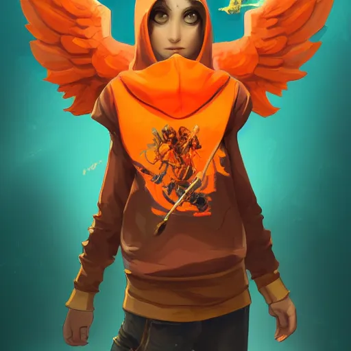 Prompt: Angel cherub ski mask orange hoodie, golden necklace, fantasy art apex fortnite Video game icon, 2d game art gta5 cover , official fanart behance hd artstation by Jesper Ejsing, by RHADS, Makoto Shinkai and Lois van baarle, ilya kuvshinov, rossdraws