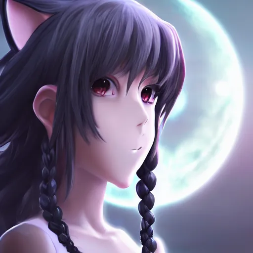 Prompt: render as a very beautiful 3d anime furry girl, hot petite, long braided grey black hair, hazel eyes, full round face, short smile, cinematic lightning, medium shot, mid-shot, highly detailed, trending on Artstation, Unreal Engine 4k, cinematic wallpaper