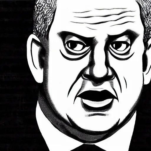 Image similar to Benjamin Netanyahu as a terrifying monster by Junji Ito