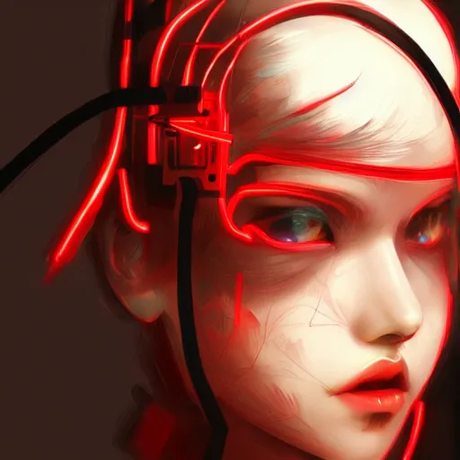 Image similar to rey ayanami, red and white neon, concept art, intricate details, highly professionally detailed, cgsociety, highly detailed -