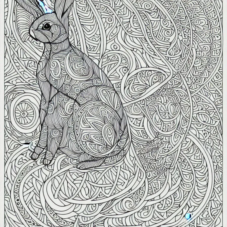 Image similar to beautiful rabbit, ornamental, fractal, line art, vector, outline, simplified, colouring page