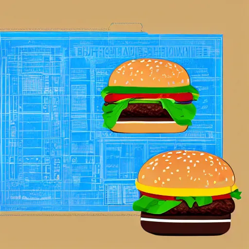 Prompt: An accurate blueprint design of a hamburger