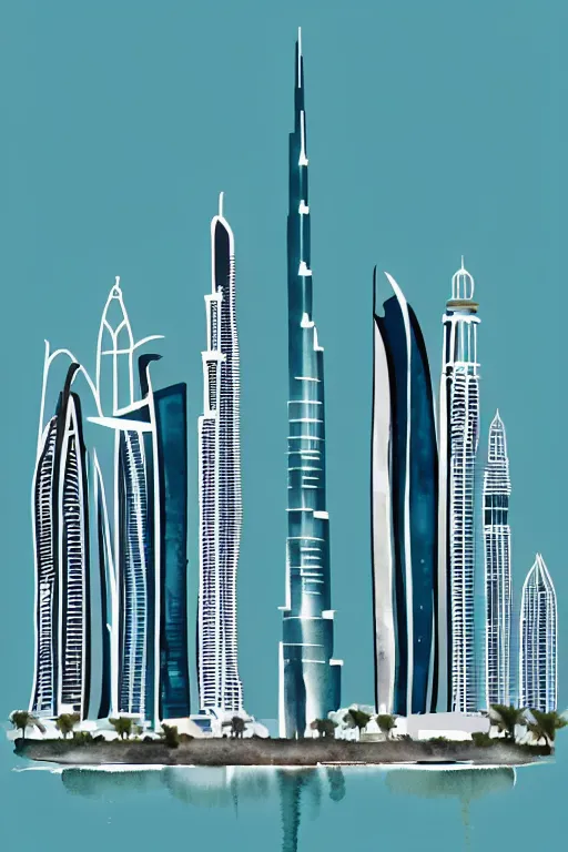 Image similar to minimalist watercolor art of dubai, illustration, vector art