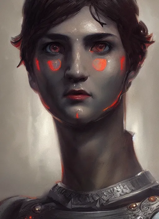 Prompt: portrait of an ancient greek character in armor with glowing eyes, by ilya kuvshinov, by thomas lawrence, by bayard wu, trending on artstation, masterpiece