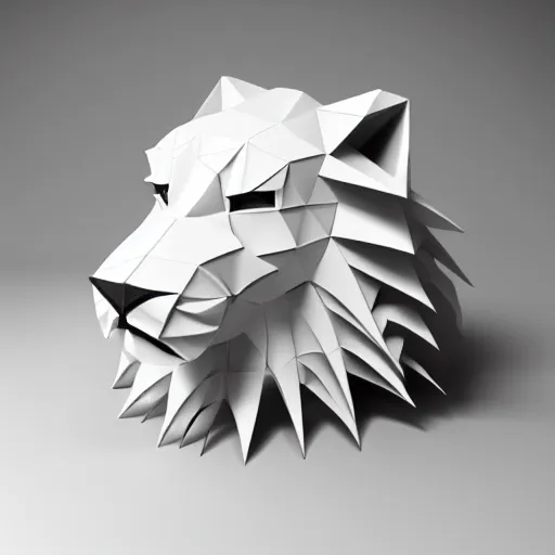 Image similar to origami lion in white paper, 3 d render, ultra detailed, on white background, studio shot