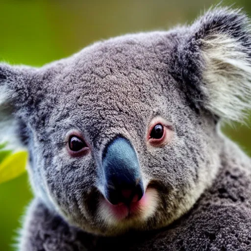 Image similar to award winning nature photograph of a koala. it has a very evil smile. extreme detail, beard hyperrealistic photo, smooth, trending on artstation