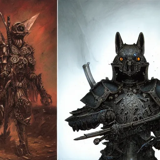 Image similar to berserk skullknight daedric armor, anthropomorphic shiba inu, holding rifle, stuning 3 d render, masterpiece, glowing black aura, foggy dark graveyard, by donato giancola and greg rutkowski and wayne barlow and zdzisław beksinski, realistic face