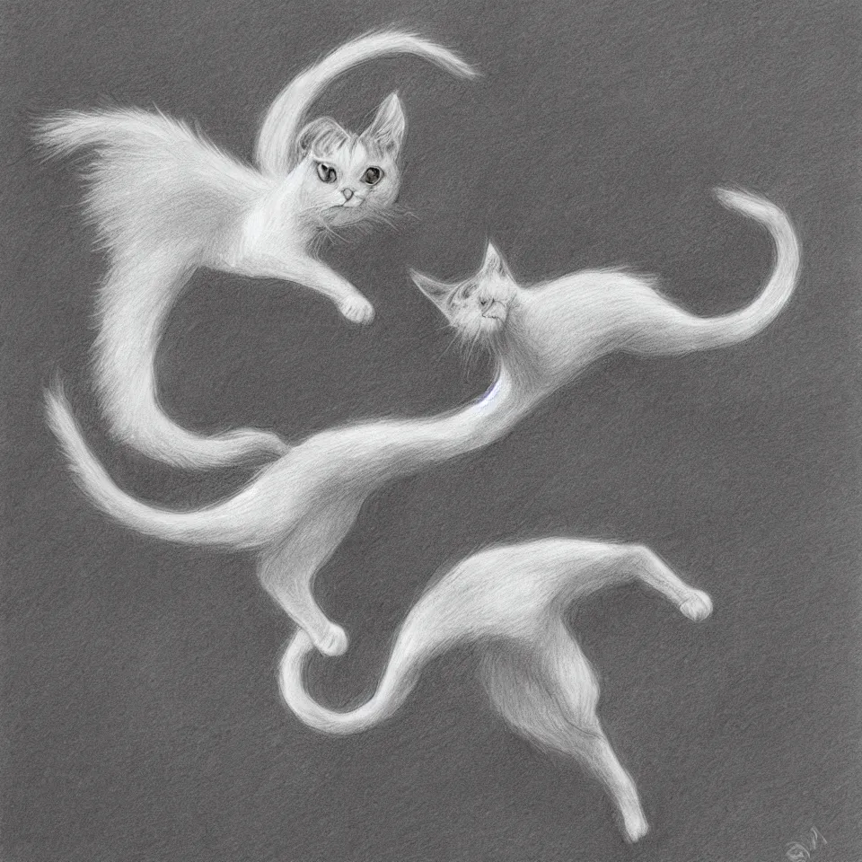 Prompt: pencil drawing , ghost cat , flying cat , Tim burton , high-quality, well detailed , HD