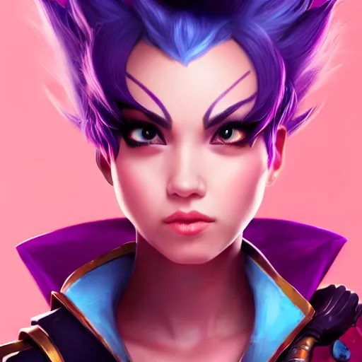 Image similar to portrait of Vi from League of Legends, by Fortiche Studio, by Riot Games, from Netflix's Arcane, trending on artstation,fine details, realistic shaded, fine-face, pretty face, cinematography by Stanley kubrick