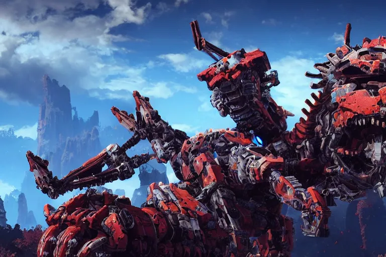 Image similar to ravager machine mecha animal beast robot of horizon forbidden west horizon zero dawn bioluminiscence global illumination ray tracing hdr fanart arstation by sung choi and eric pfeiffer and gabriel garza and casper konefal